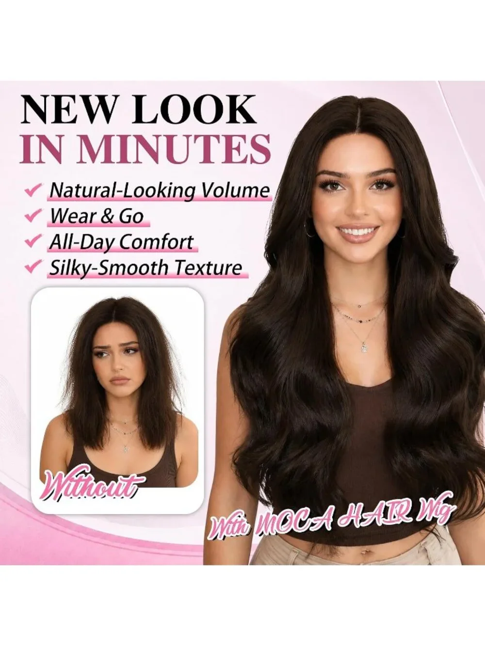 Women's 26 Inch Grayish Brown Long Wavy Synthetic Glue Less 4x4 Lace Front Wig